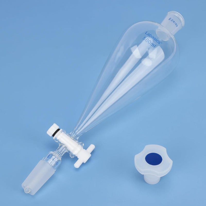 Labasics 500 ml Conical Pear-Shaped Separatory Funnel with PTFE Stopcock, Heavy Wall Borosilicate Glass with 24/40 Joints - Image 5